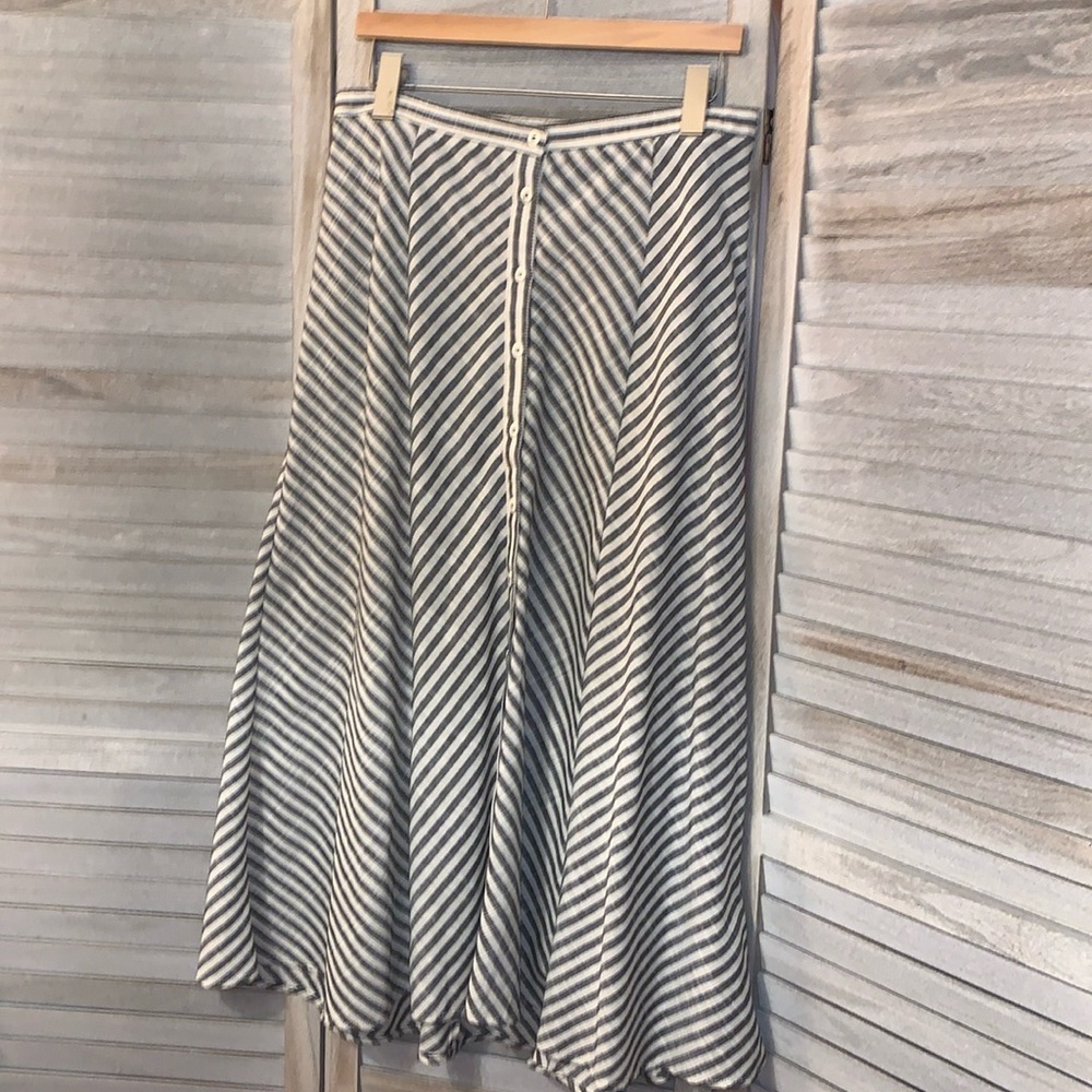 Max Studio Gray and White Striped Button-Front Maxi Skirt